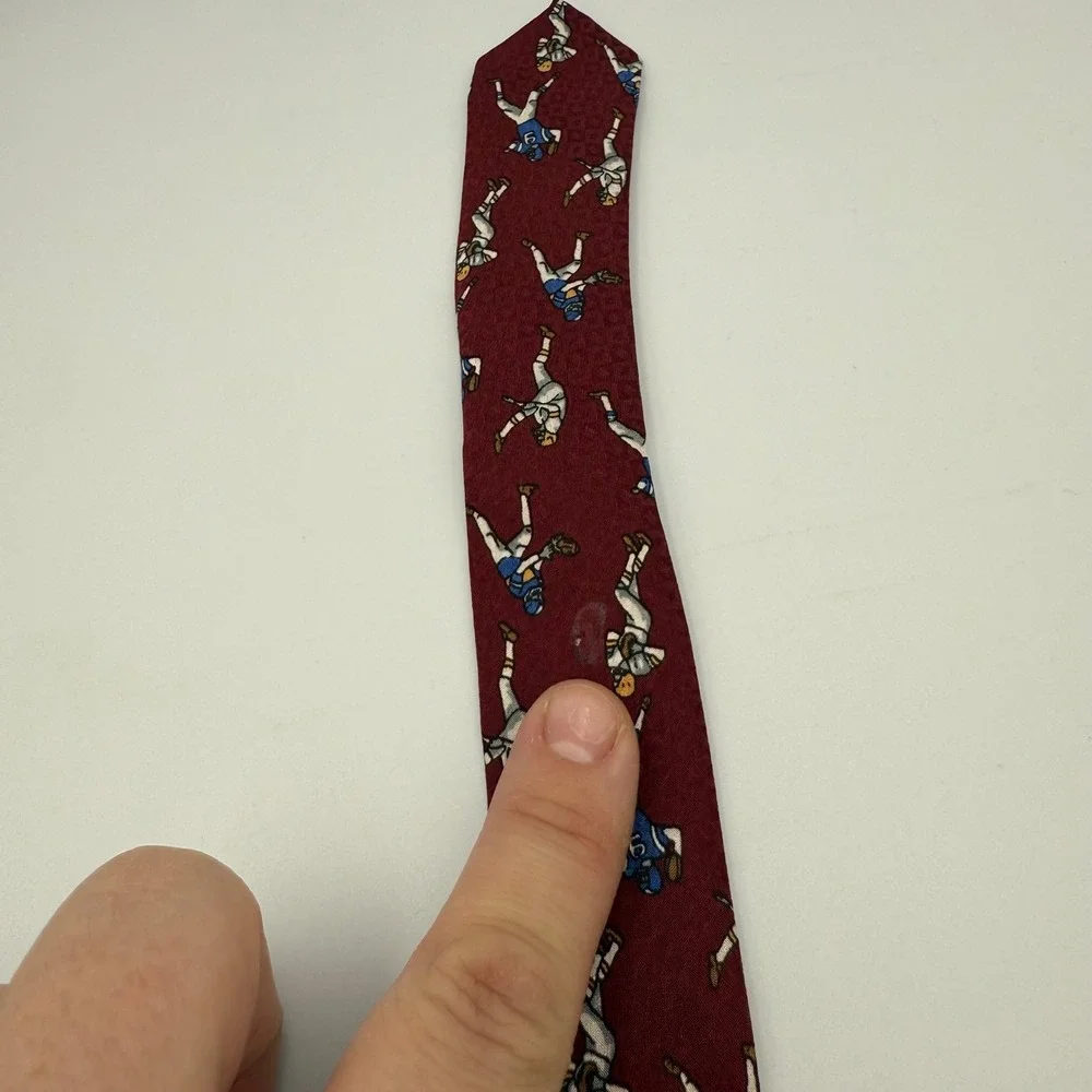 Vintage Resilio Burgundy Sports Tie – Football Players in Action, Made in USA‎